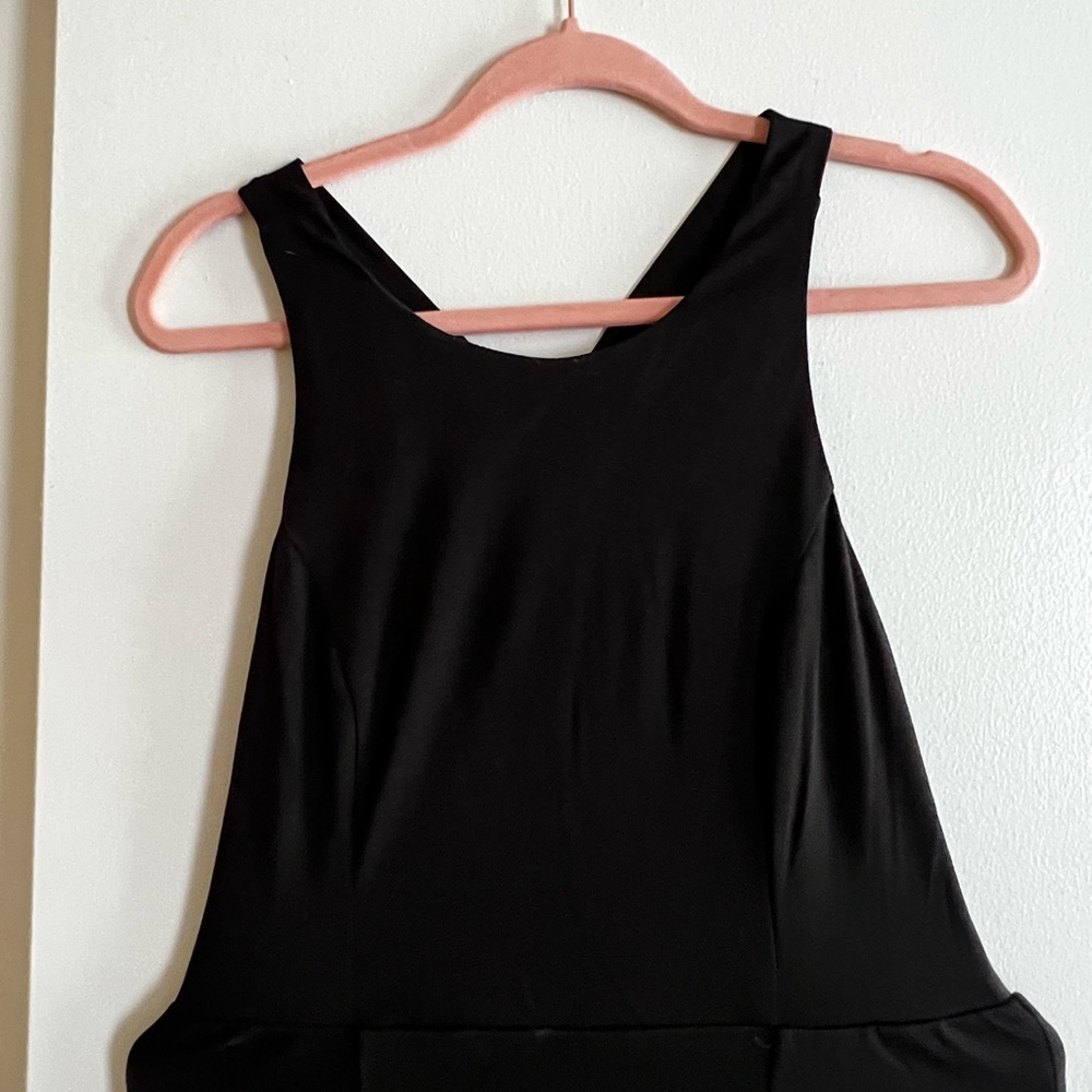 Black formal maxi dress with open back/cross back detail